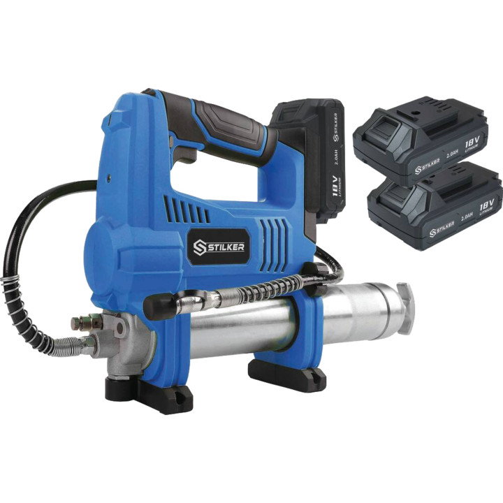 Pompe à graisse 18V Stilker + 2 batteries Li-ion 2Ah + enceinte Bluetooth offerte
