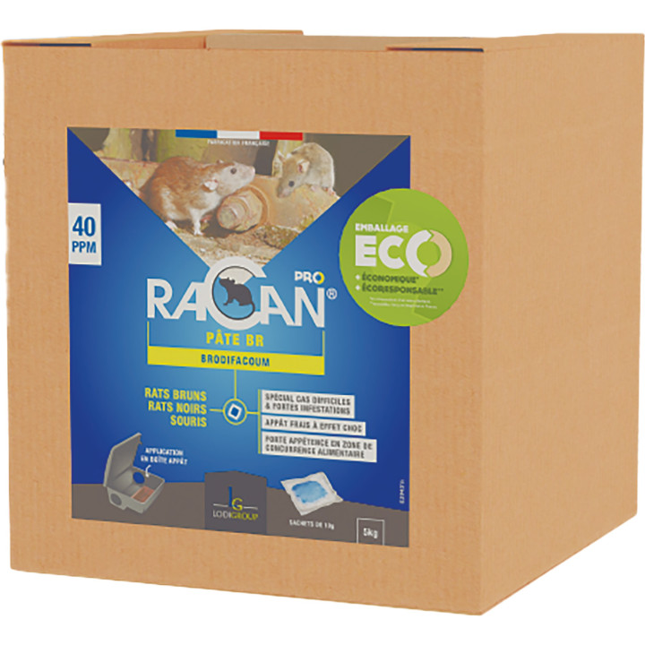 Pâte choc raticide/souricide Racan 5kg (Brodifacoum)