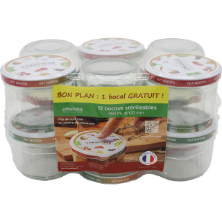 Lot de 12 bocaux stérilisables 350 ml Ø100 mm (11+1 gratuit) Le Pratique