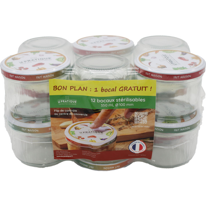 Lot de 12 bocaux stérilisables 350 ml Ø100 mm (11+1 gratuit) Le Pratique