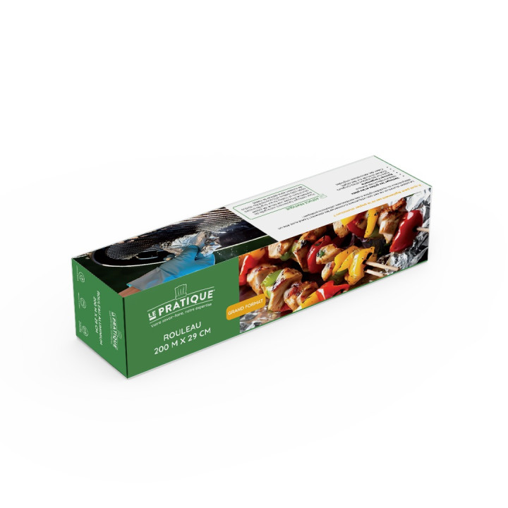 Papier aluminium alimentaire en rouleau 200 m x 0,29 m (10,5 microns)