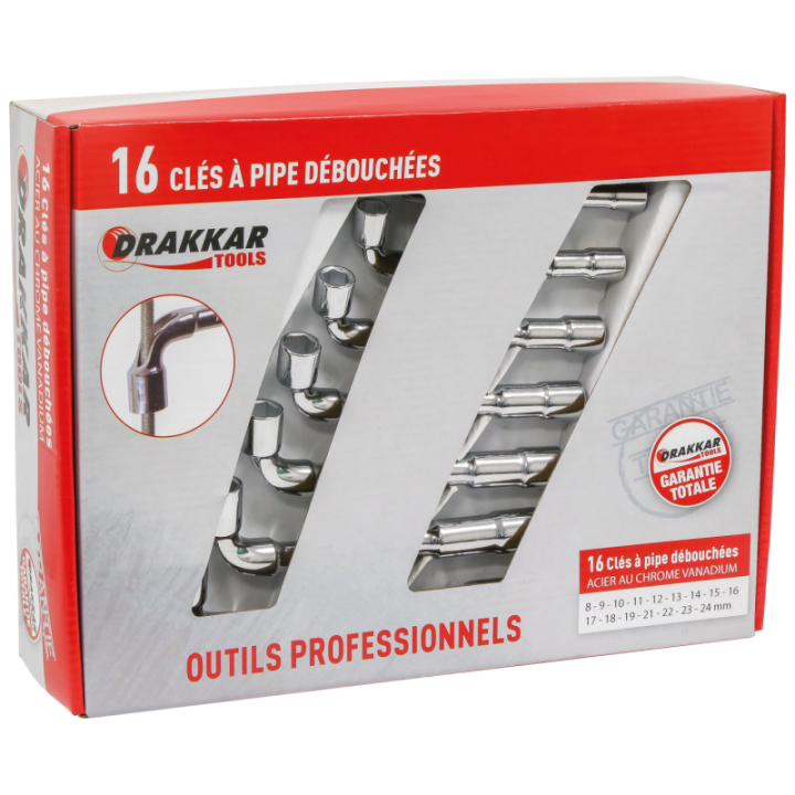 jeu de clés à pipe débouchées de 8 à 24mm