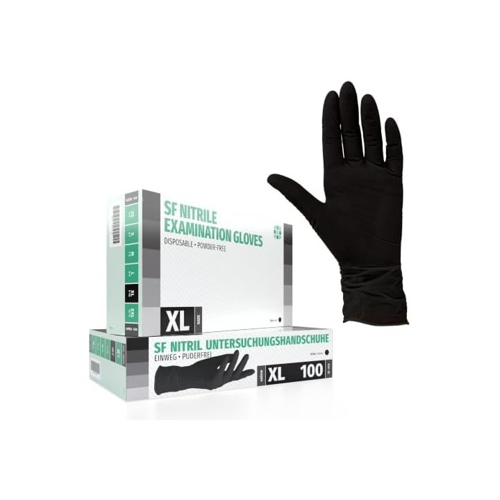 Boîte de 100 gants jetables en nitrile noir - Taille XL