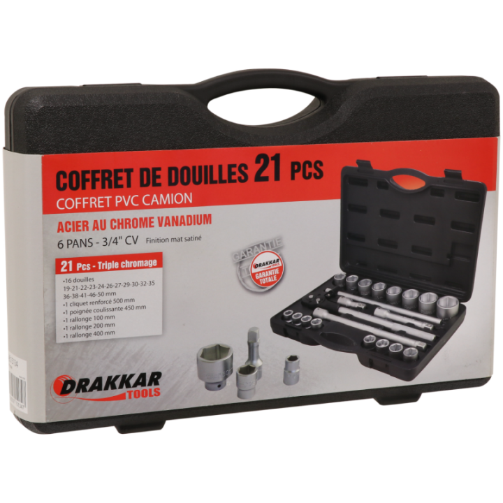 coffret de douilles et cliquet 3/4'' - 21 pièces