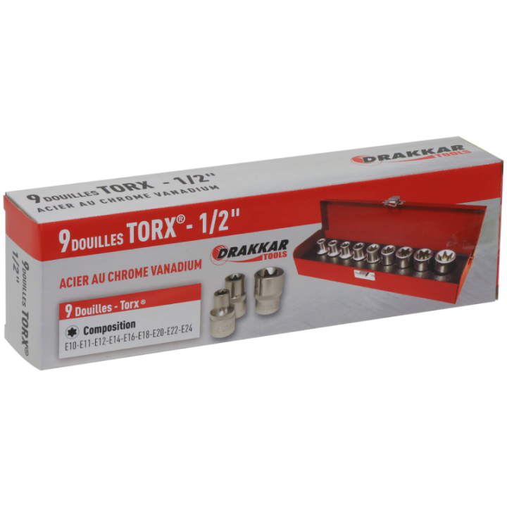 coffret de 9 douilles Torx® 1/2'' de E10 à E24