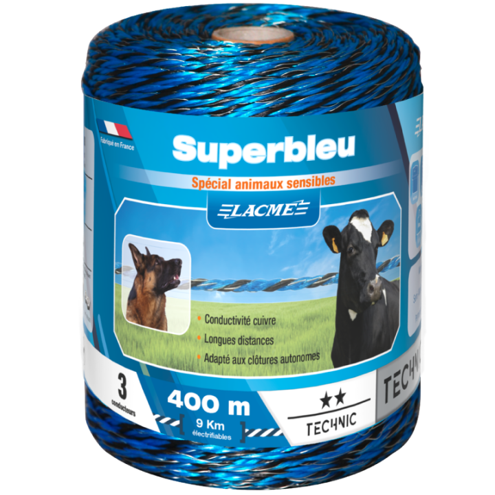 fil pour clôture électrique Super Bleu 400m