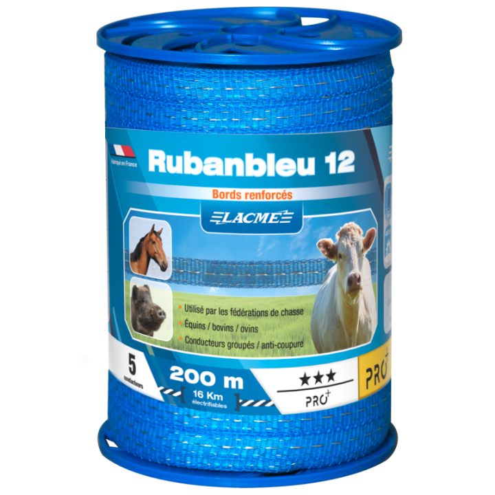ruban pour clôture électrique Bleu 12mm