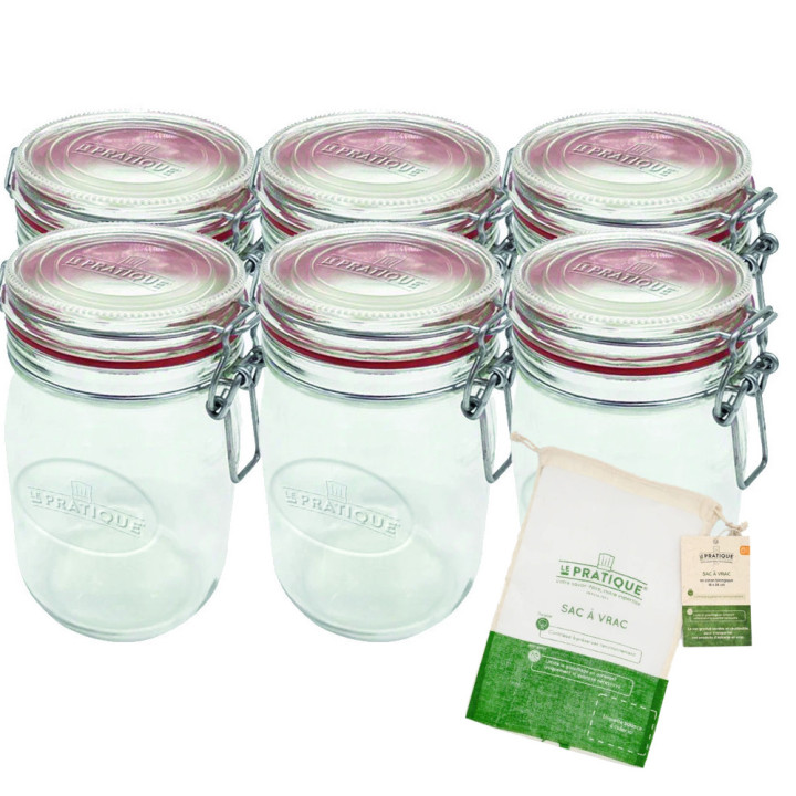 Pack de 6 bocaux à armature 1 L + sac à vrac offert