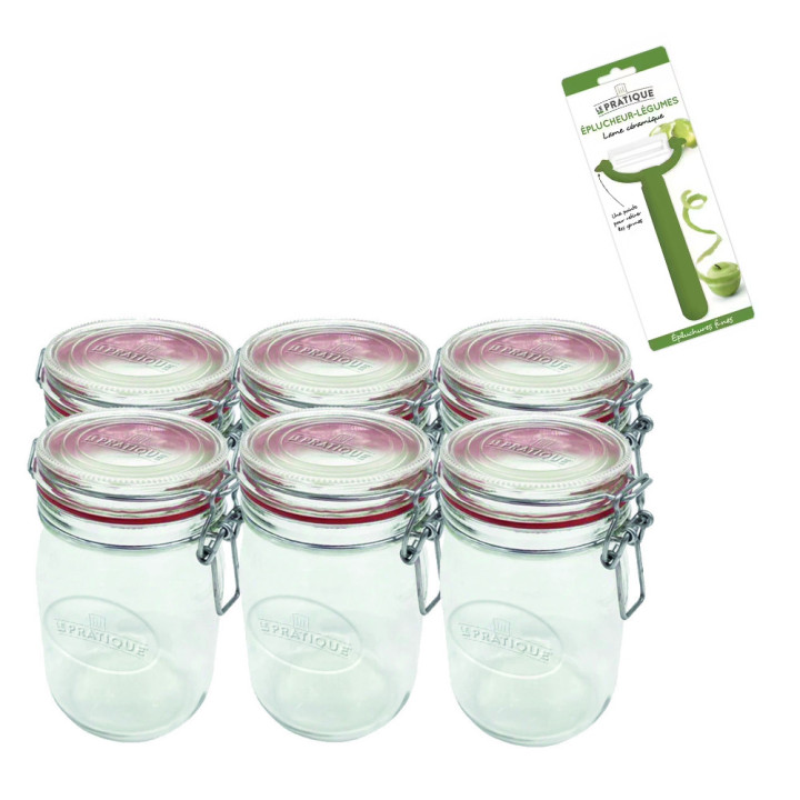 Pack de 6 bocaux à armature 750 ml + éplucheur offert